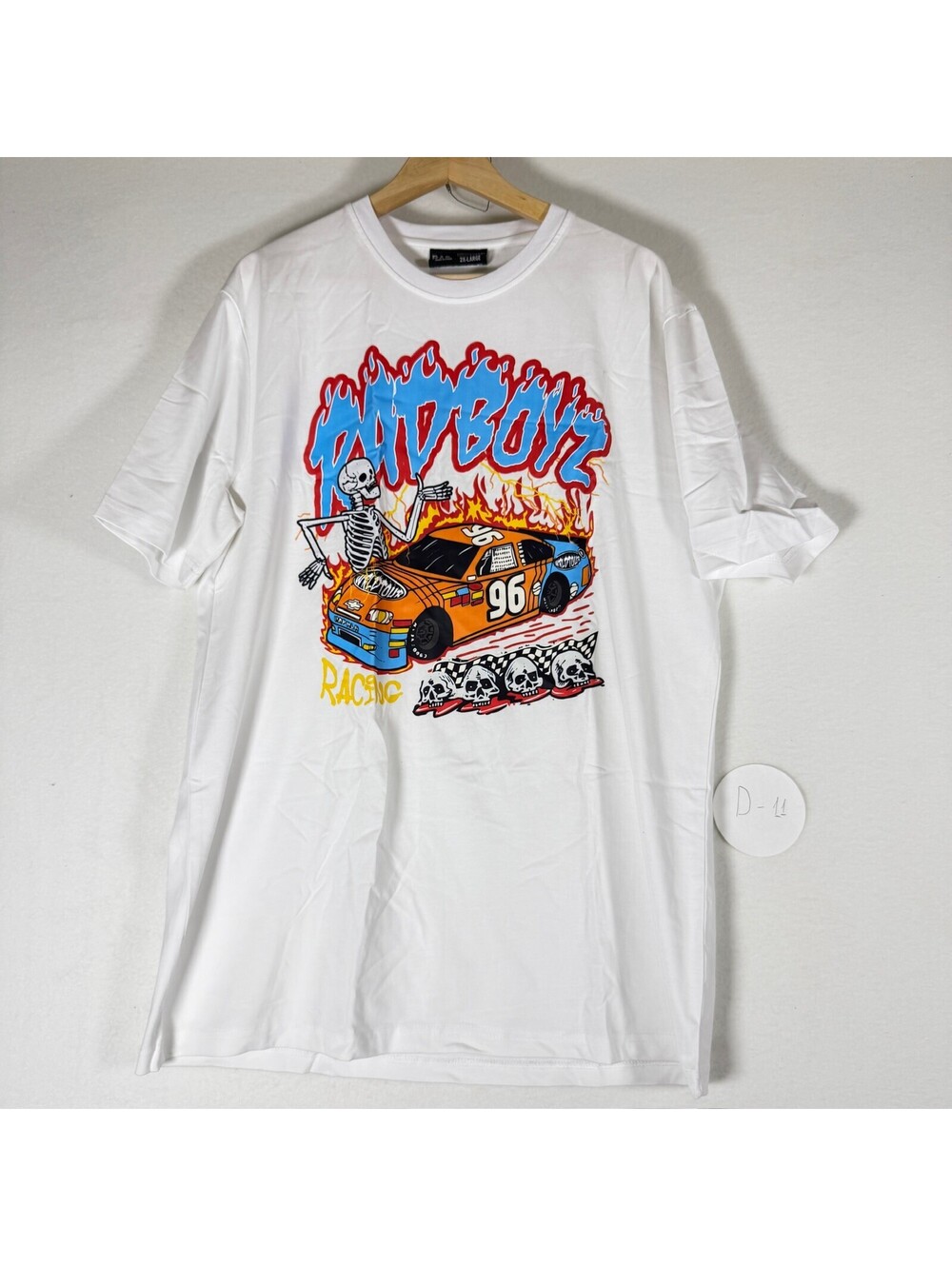 Rad Boyz Men's 2XL White Graphic Racing T-Shirt Skeleton Car 100%‎ Cotton D-11